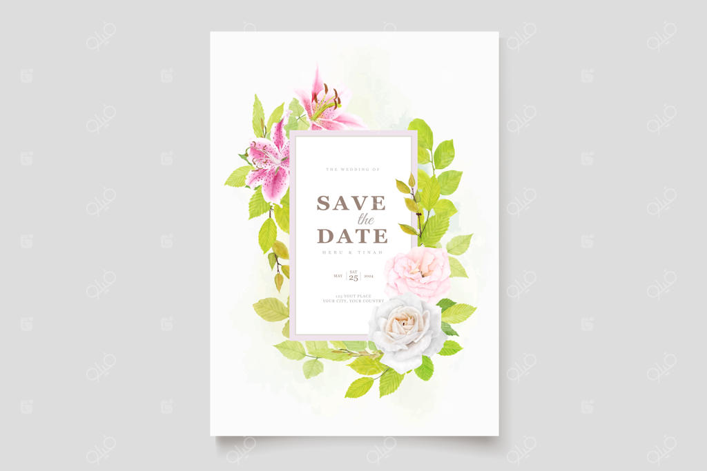 کارت عروسی با تزیینات گل‌دار