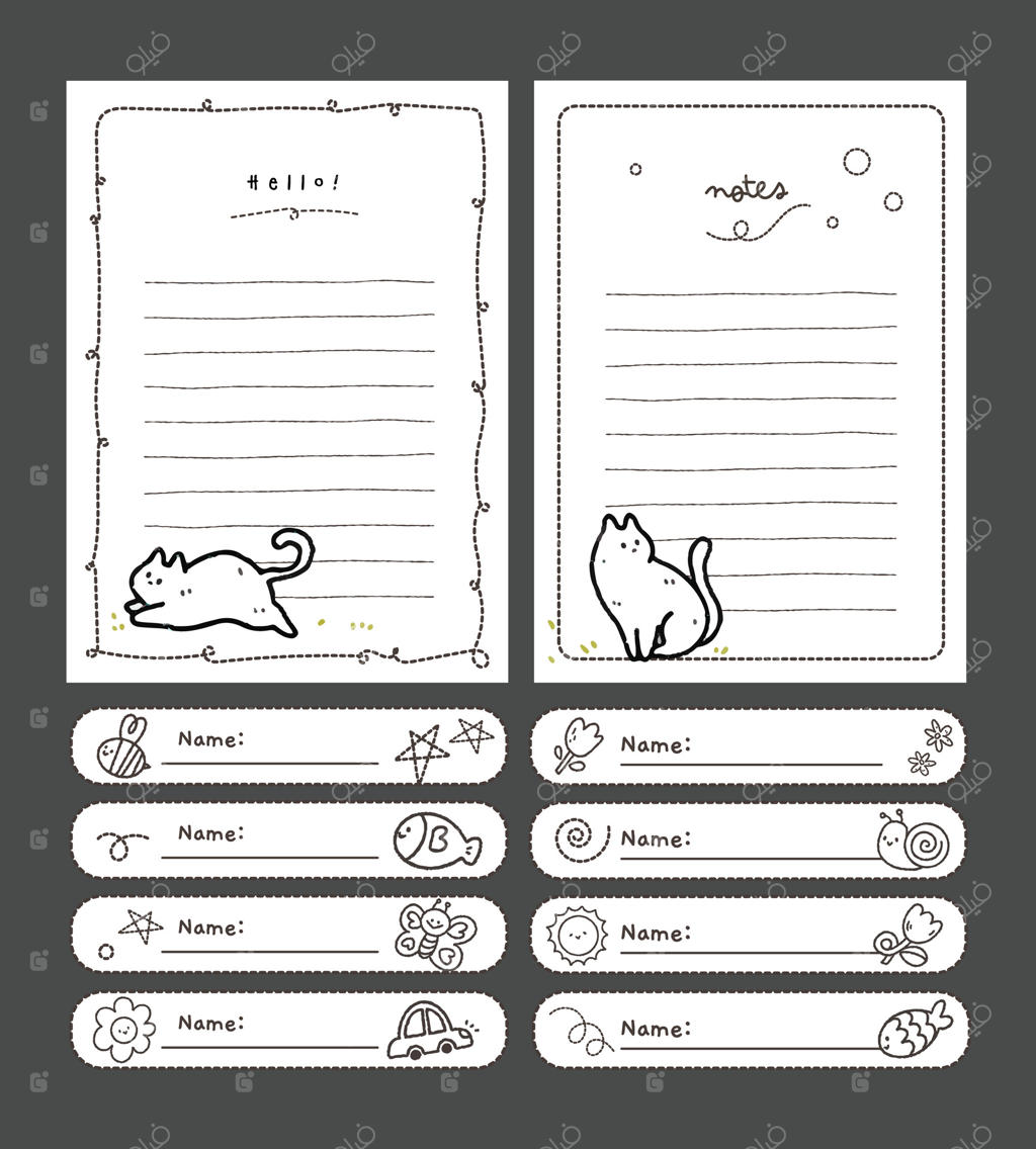 ست یادداشت سیاه و سفید با طرح‌های حیوانات بانمک و کوچولوی کاوایی شامل برچسب‌ها و برچسب‌های یادداشت، ایده‌آل برای تزئین شاد برنامه‌ریزان و پروژه‌های خلاقانه و اسکرپ‌بوک‌ها