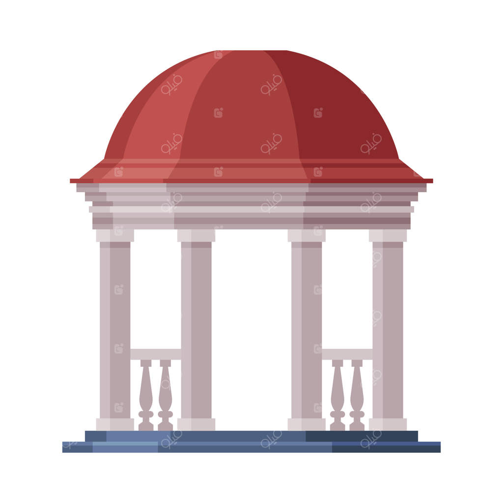 آلاچیق قدیمی باغ یا پارک، عنصر طراحی زیرساخت شهری، تصویر سبک مسطح بر روی زمینه سفید