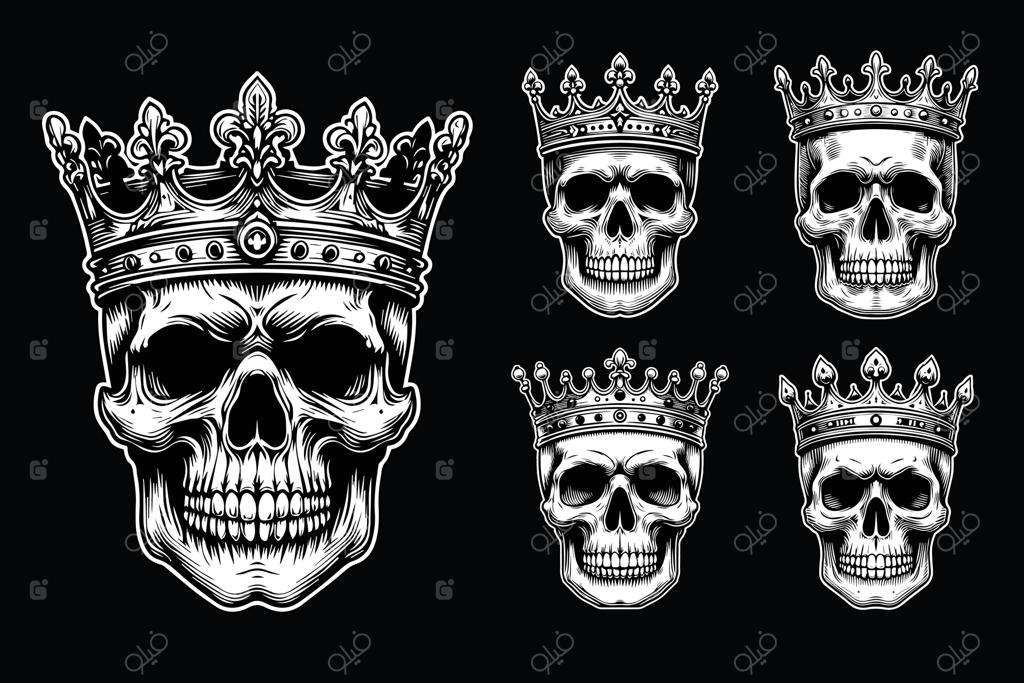 مجموعه طرح‌های دستی ماهی قرمز سیاه و سفید با سبک وینتج و تیره، مناسب برای تاتو و چاپ روی لباس