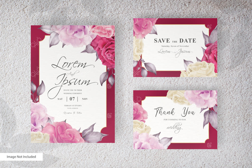 قالب دعوت‌نامه عروسی آبرنگی با طراحی گل‌های رنگارنگ