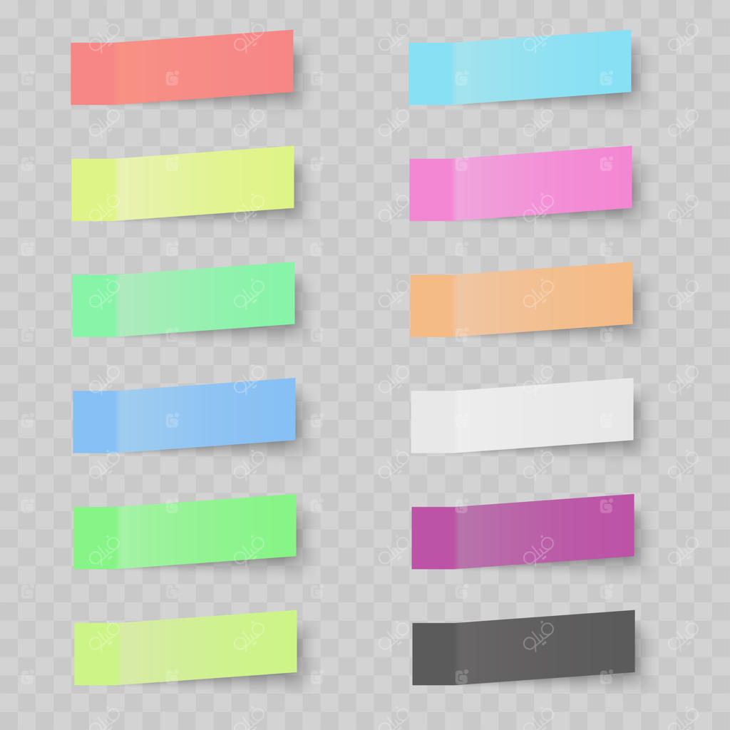 مجموعه‌ای از یادداشت‌های چسبان رنگارنگ روی سطح شفاف