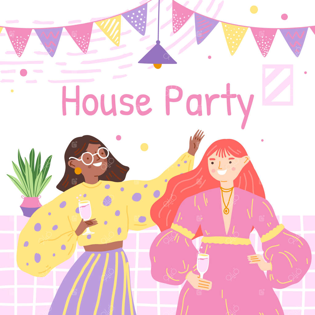 تصویرسازی مهمانی خانگی دست‌کشیده