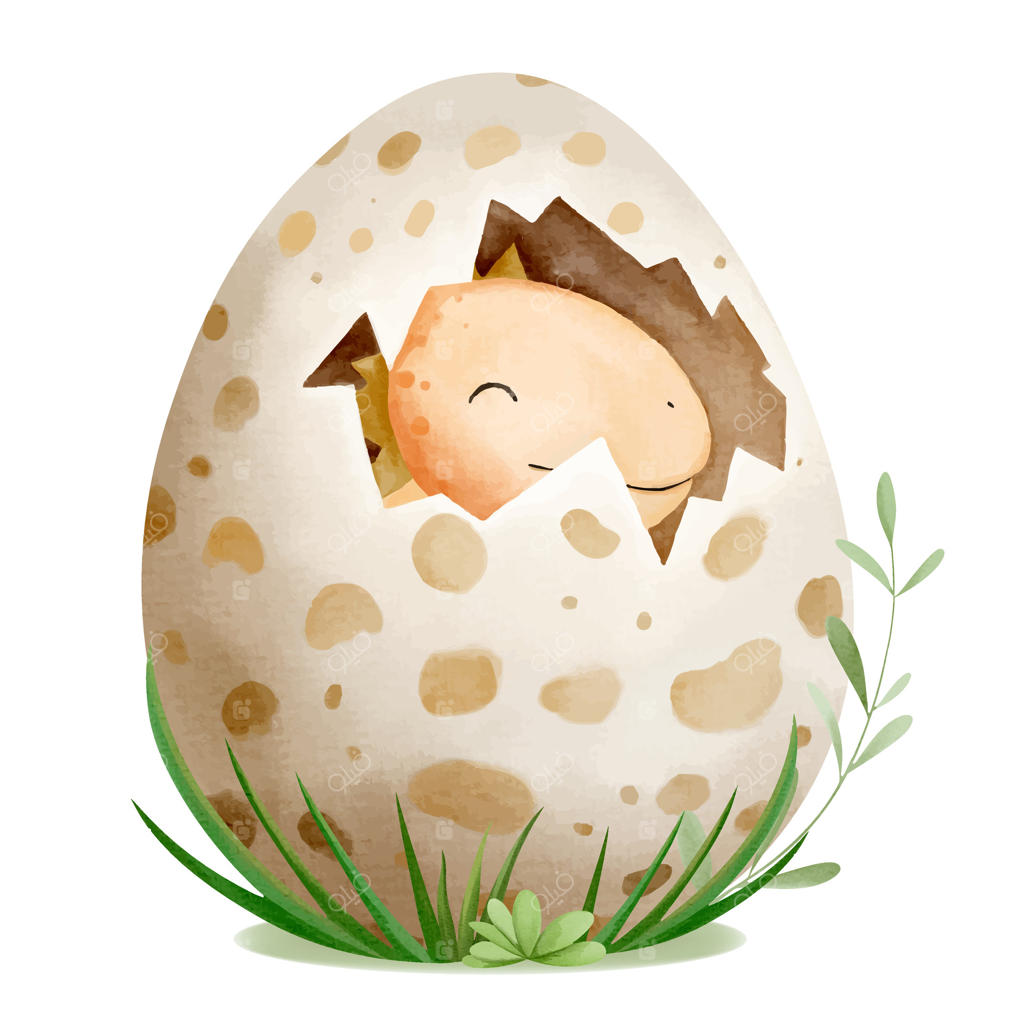 دایناسور کوچولوی بامزه در تخم. شخصیت دایناسور ماقبل تاریخ آبرنگی برای طراحی کودکان