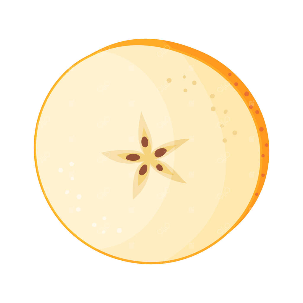 برشی از سیب زرد و رسیده: میوه‌ای تازه از باغ. تصویرسازی دستی غذا. برشی از سیب زرد تازه، تصویرسازی به سبک تخت