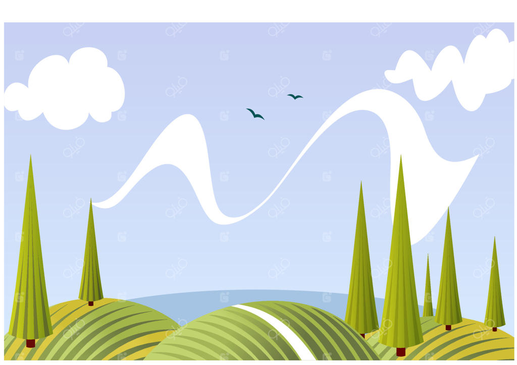 منظره کارتونی دشت و چمن‌زار تابستانی