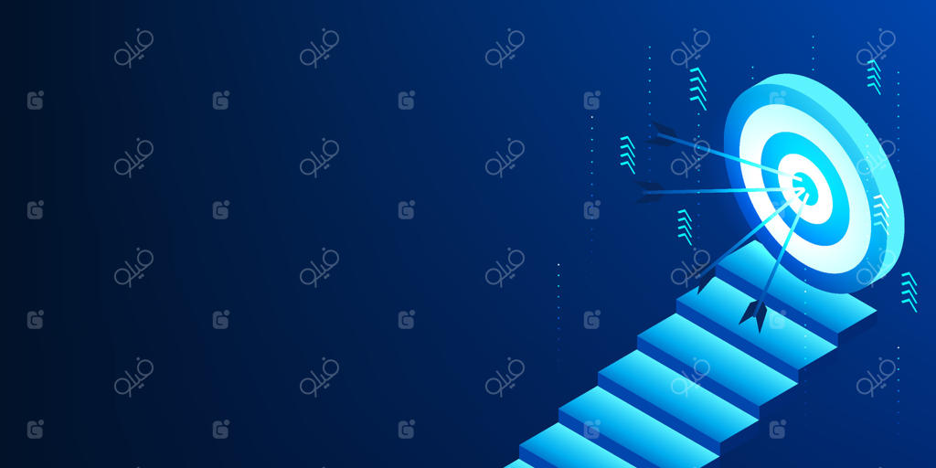 تاجر هدفمند: نردبان موفقیت با پیکان‌هایی به سوی اهداف، نشان‌دهنده مدیریت سازمان برای تحقق سود و توسعه جهانی.