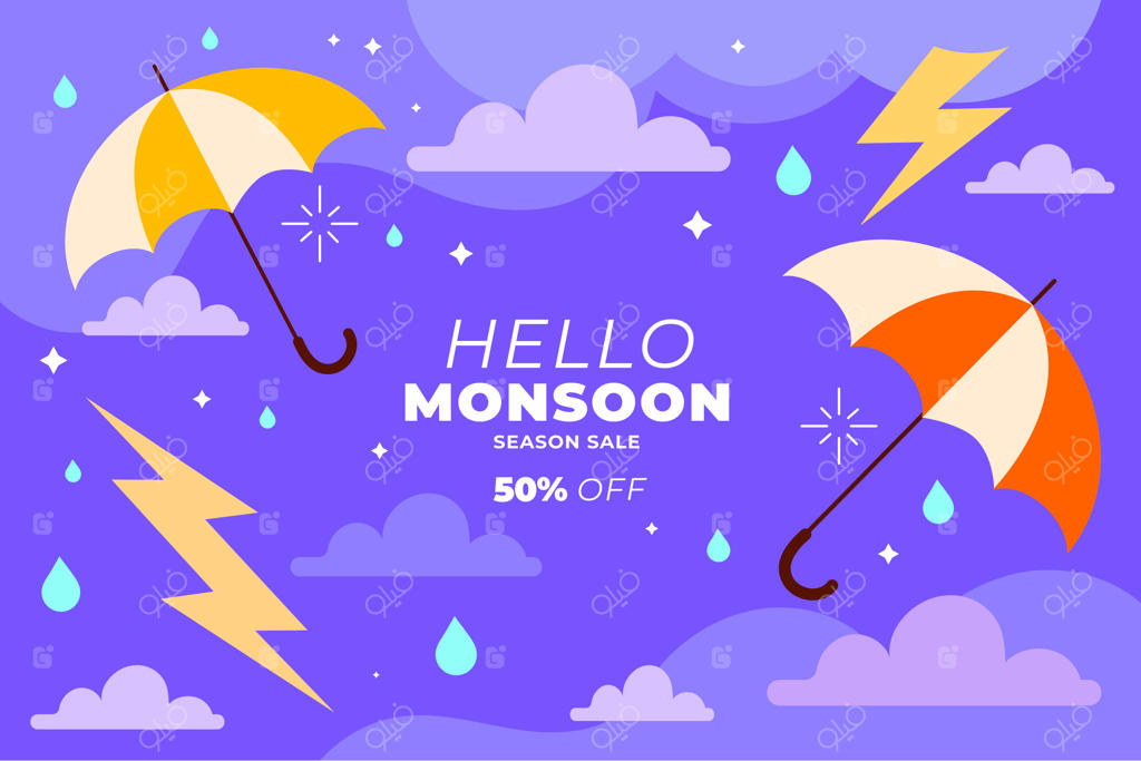 پس‌زمینه فصل باران با طرح دستی چتر