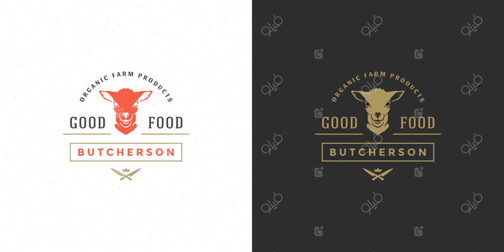 طراحی لوگوی قصابی: سیلوئت سر بره، مناسب برای مزرعه یا نشان رستوران