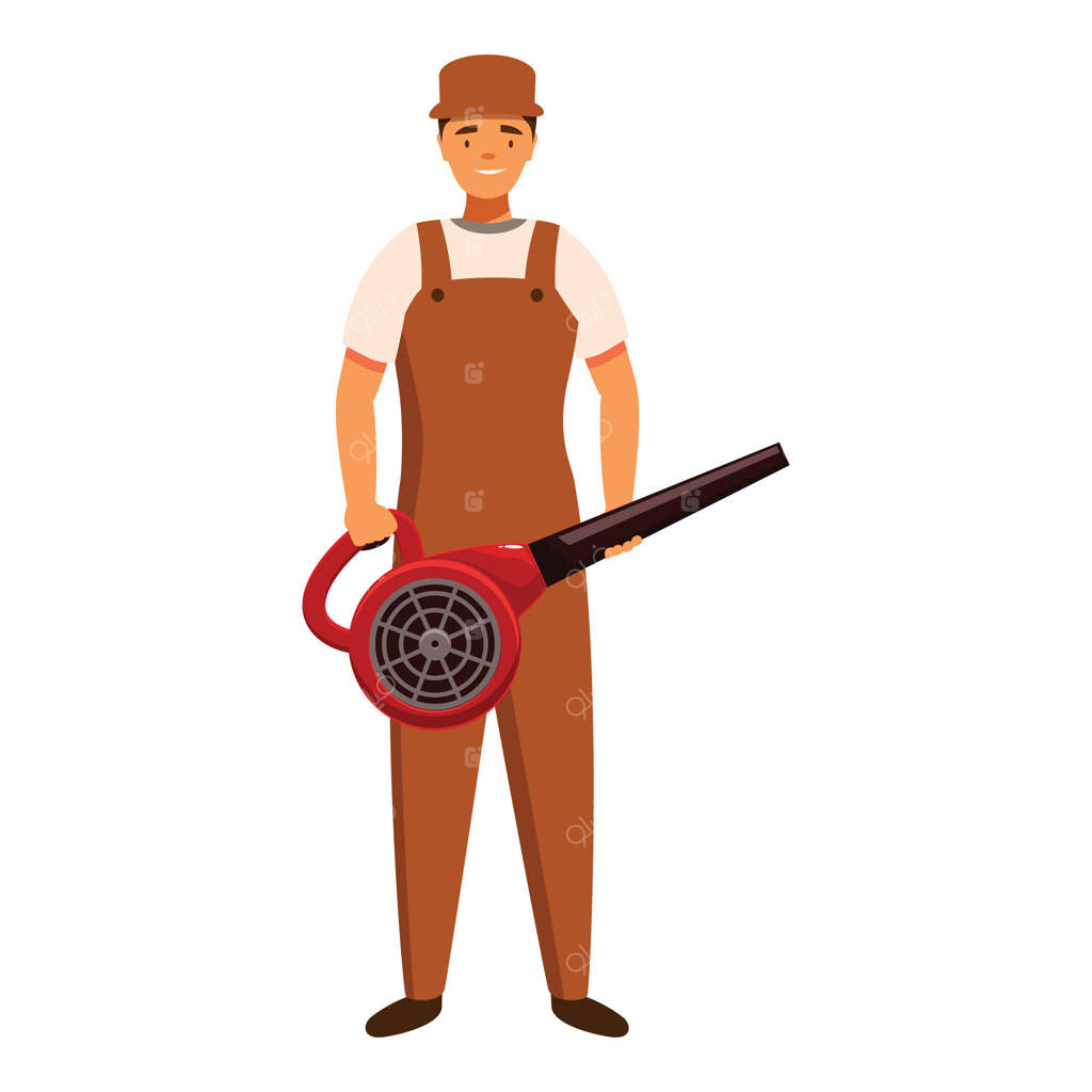 باغبان آماده به کار با دستگاه برگ‌روب