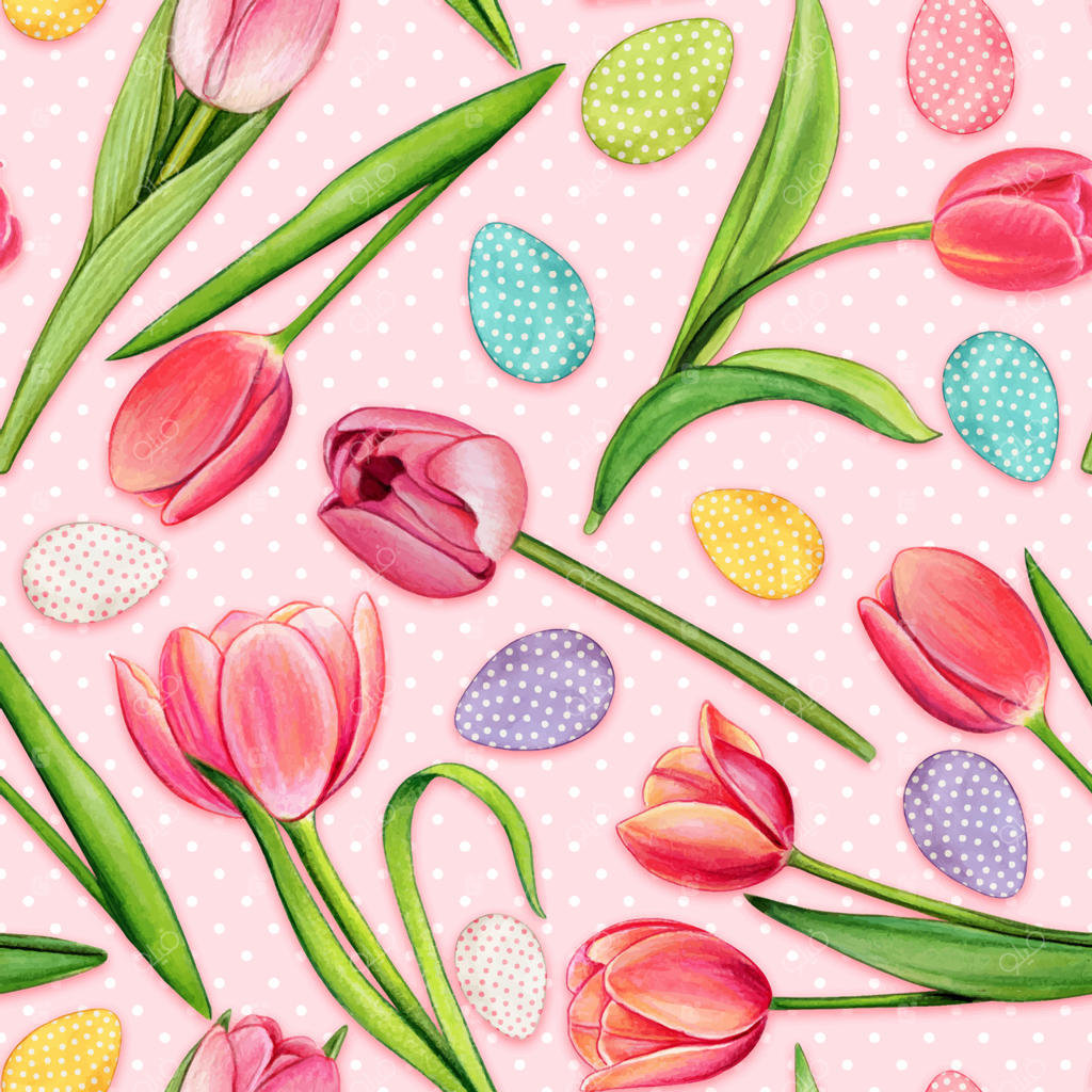 طرح زیبای آبرنگی عید پاک با گل لاله و رنگ‌های شاد