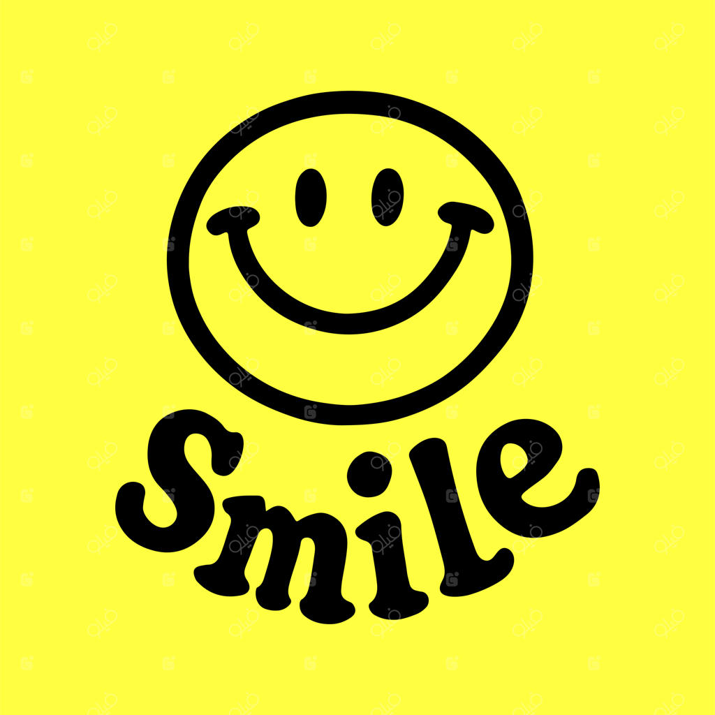 تصویر گرافیکی چهره خندان با متن لبخند، هنر وکتور