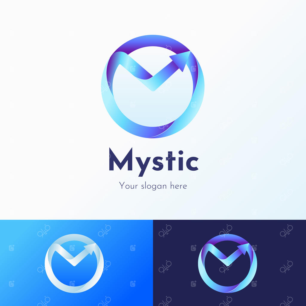 لوگوی دایره‌ای پیکان انتزاعی با گرادیان رنگی