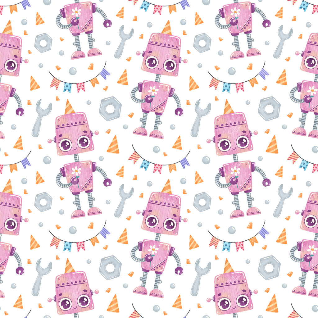پترن یکپارچه ربات‌های کارتونی بامزه برای تولد