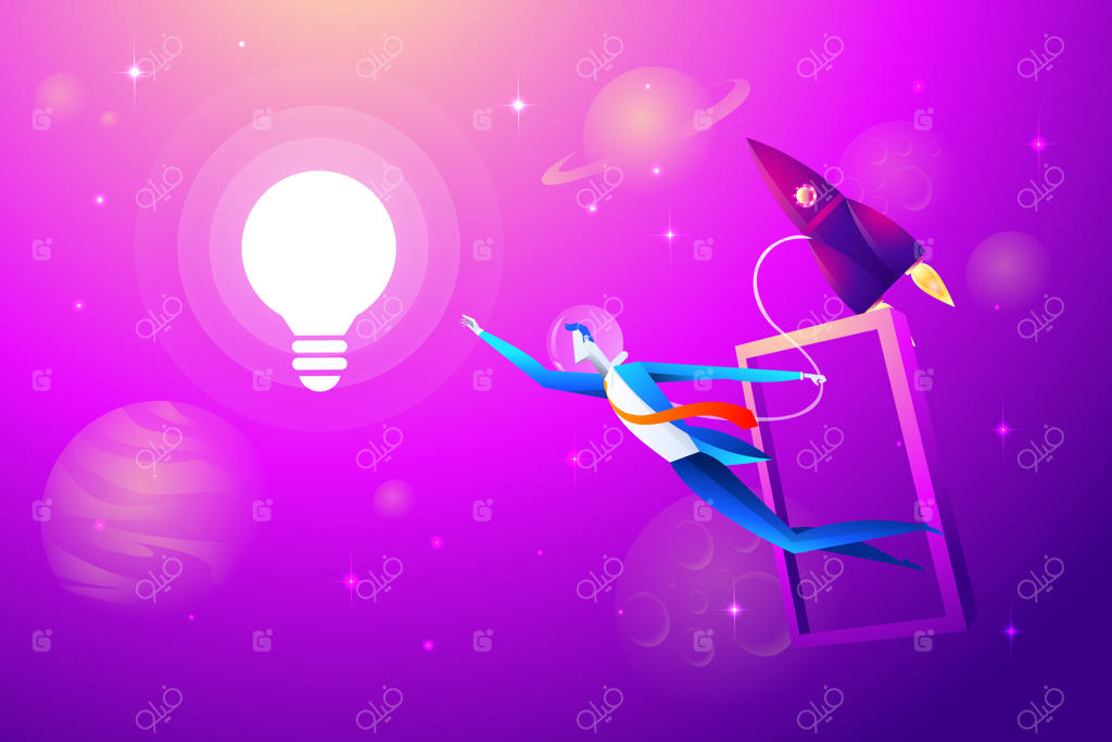 لامپ پرنده و موشک با تاجر در تلاش برای گرفتن آن - مفاهیم کسب‌وکار