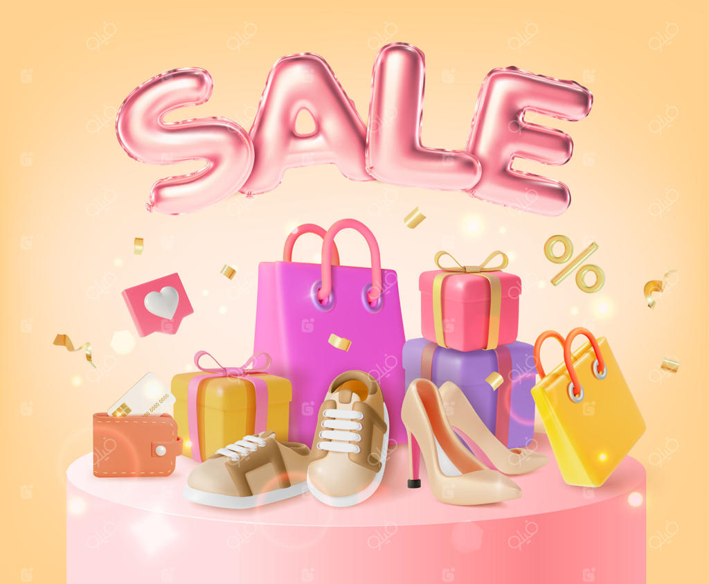 تبلیغات و پوسترهای فروش سه‌بعدی لباس و کفش.