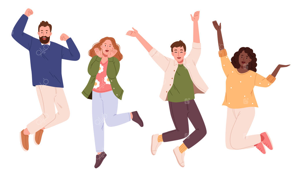 گروهی از جوانان شاد و چندنژادی در حال پریدن به هوا