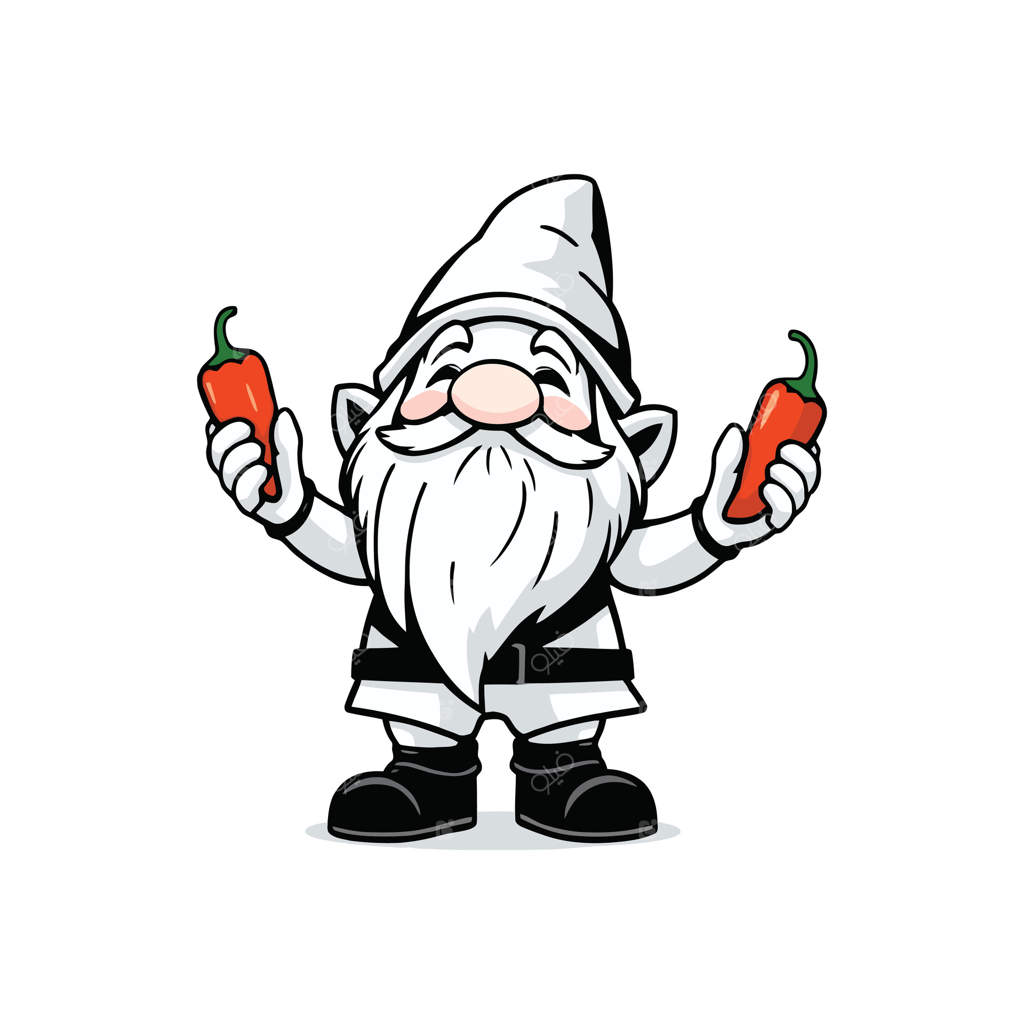 کارتون جن کوتوله بامزه با فلفل قرمز برای علاقه‌مندان غذای تند و باغبانی