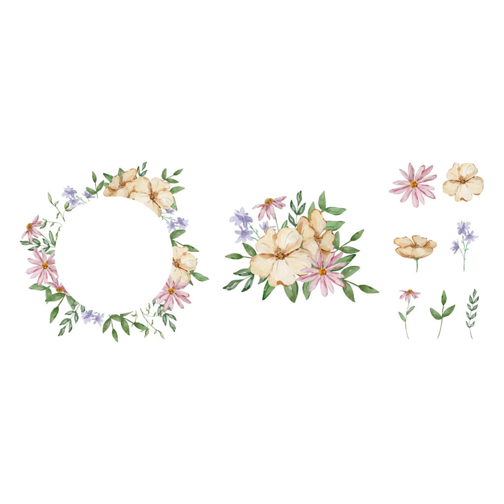 قاب گل‌ها و برگ‌های باغ آبرنگی مجموعه