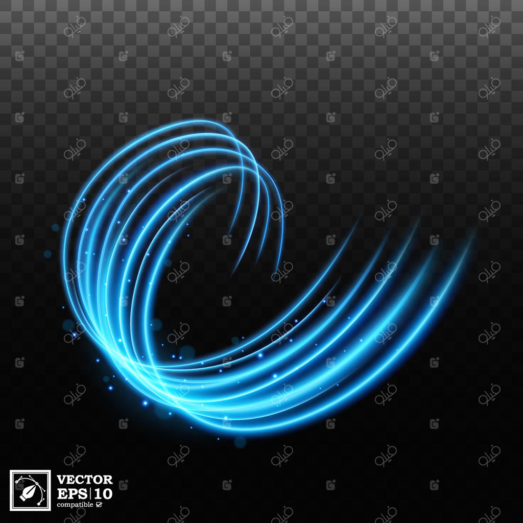 خط نوری موج‌دار و آبی انتزاعی با پس‌زمینه شفاف