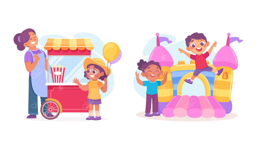 صحنه‌ای پر از هیجان و شادی کارناوال با دوستانی که از فعالیت‌ها و لذت‌های مختلف لذت می‌برند