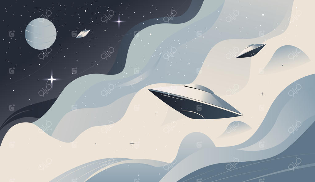 صحنه‌ای از فضا به سبک تخت: سطح سیاره، یخ. تصویرسازی فضایی آینده‌گرایانه. دنیای خیالی