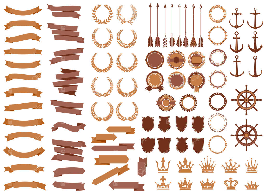 ریبون‌ها، فلش‌ها و نشان‌های شیک برای طراحی حرفه‌ای وکتور