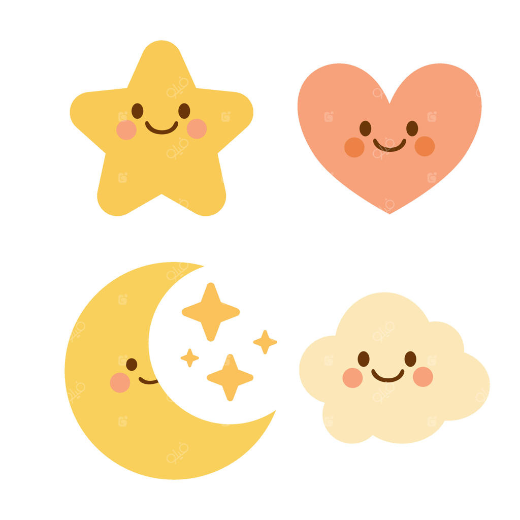 عناصر کیهانی دوست‌داشتنی با ماه، ستارگان و ابرها