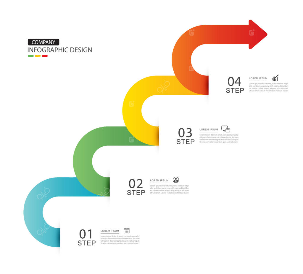 اینفوگرافیک - ۴ نماد پیکان داده‌ها، راهنمای گام‌های موفقیت کسب‌وکار.
