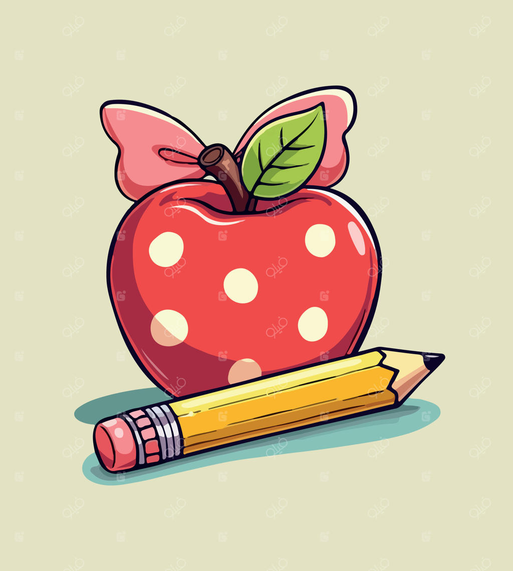 طراحی سیب با مداد و یک مداد