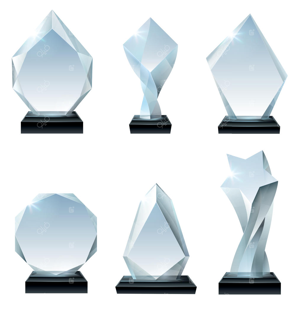 جایزه جام شیشه‌ای: مجموعه‌ای از تندیس‌های اکریلیک و کریستالی شفاف برای برندگان