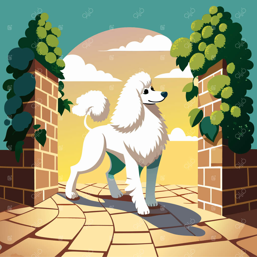 پودل استاندارد سفید در باغ