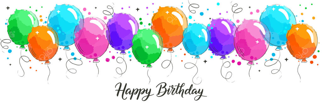 قاب تولد با بادکنک‌های آبرنگی رنگارنگ و حروف‌نگاری، نمادهای جشن و شادی