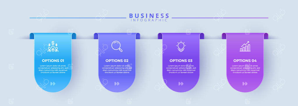 قالب اینفوگرافیک ۴ مرحله‌ای با آیکون برای مفاهیم تجاری؛ مناسب برای ارائه، بنر، طرح‌های گردش کار و نمودارهای فرآیند