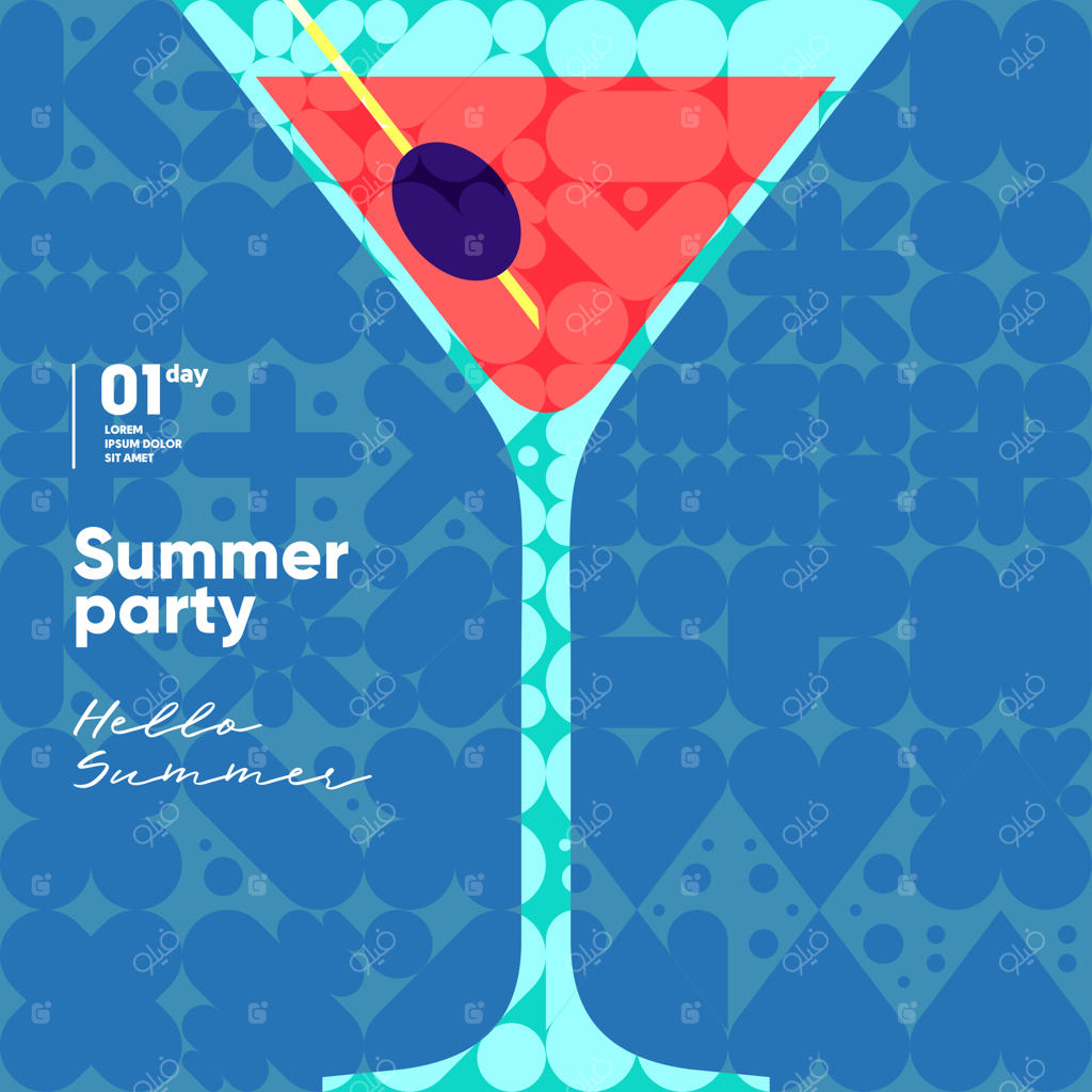 نوشیدنی خنک تابستانی - تصویرسازی وکتور تابستان با الگوهای جذاب برای پوستر، جلد، و بنرهای تعطیلات و ساحل تابستانی