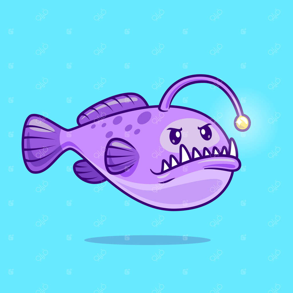 آیکون کارتونی ماهی قلاب‌دار بامزه - تصویر وکتور حیوانات و طبیعت