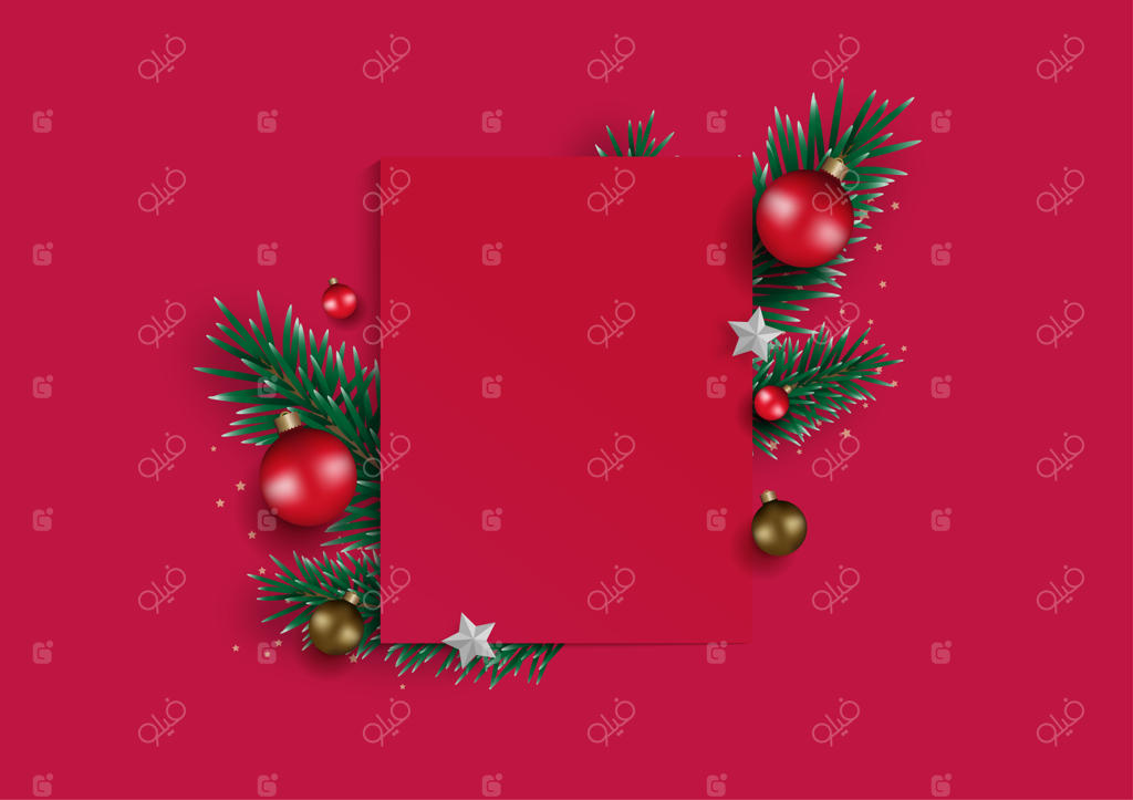 زمینه قرمز کریسمس با عناصر جشن از نمای بالا