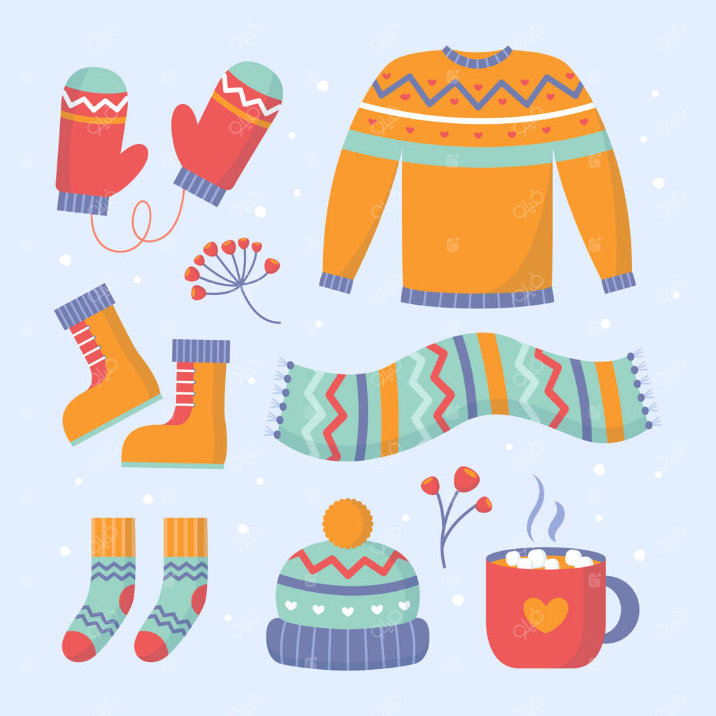 مجموعه عناصر طراحی مسطح برای فصل زمستان