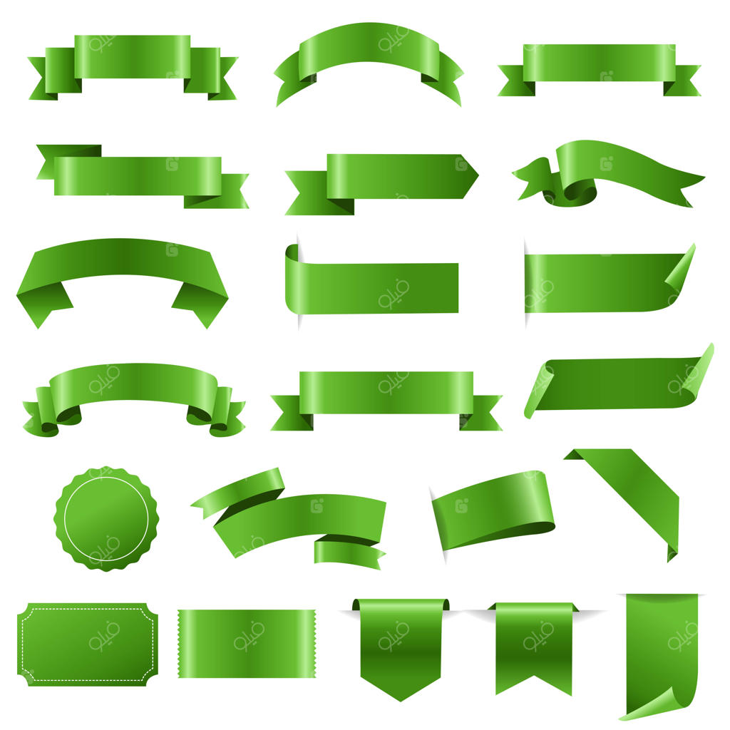 برچسب‌ها و روبان‌های سبز با پس‌زمینه سفید