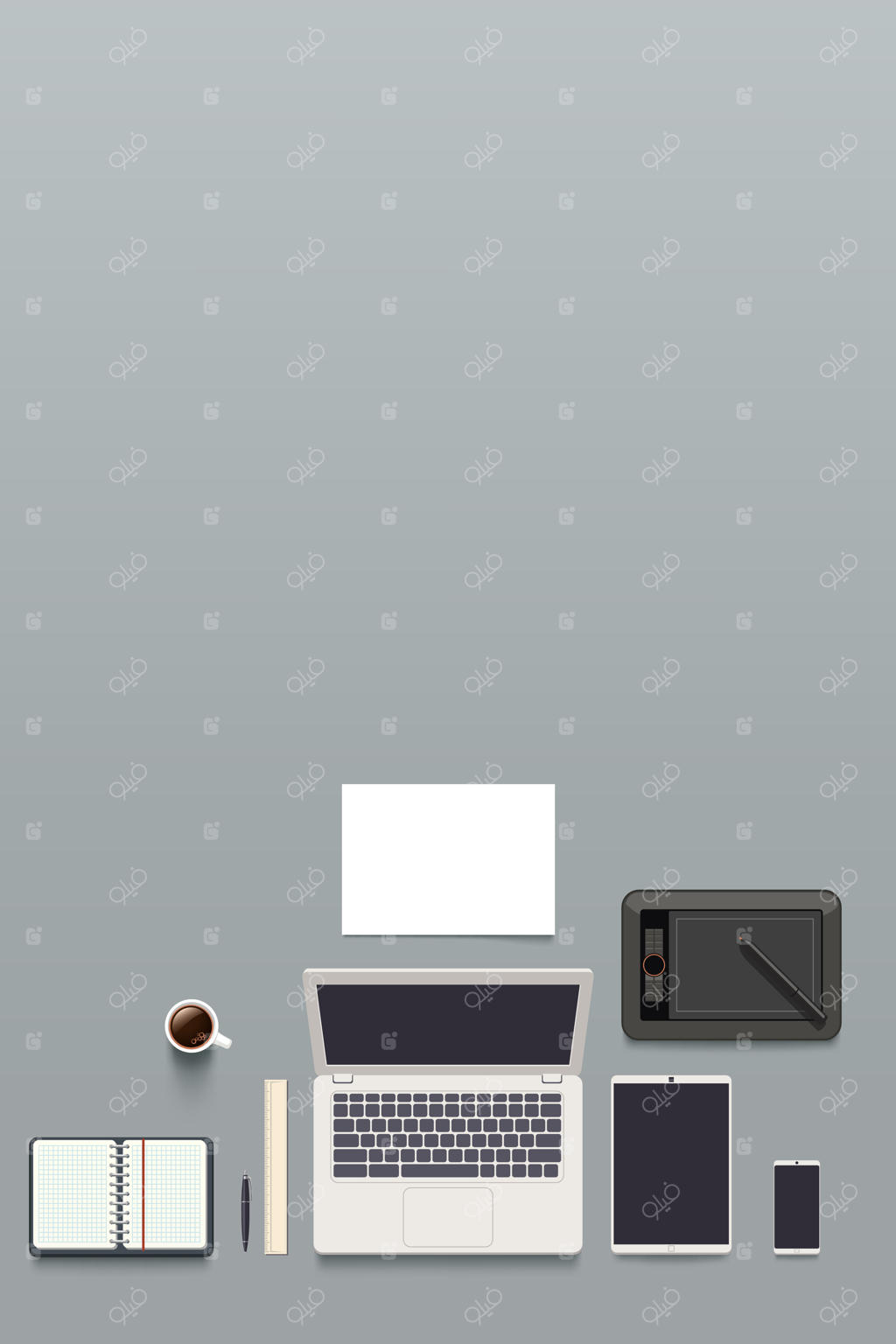 نمای بالا از محیط کار یک طراح