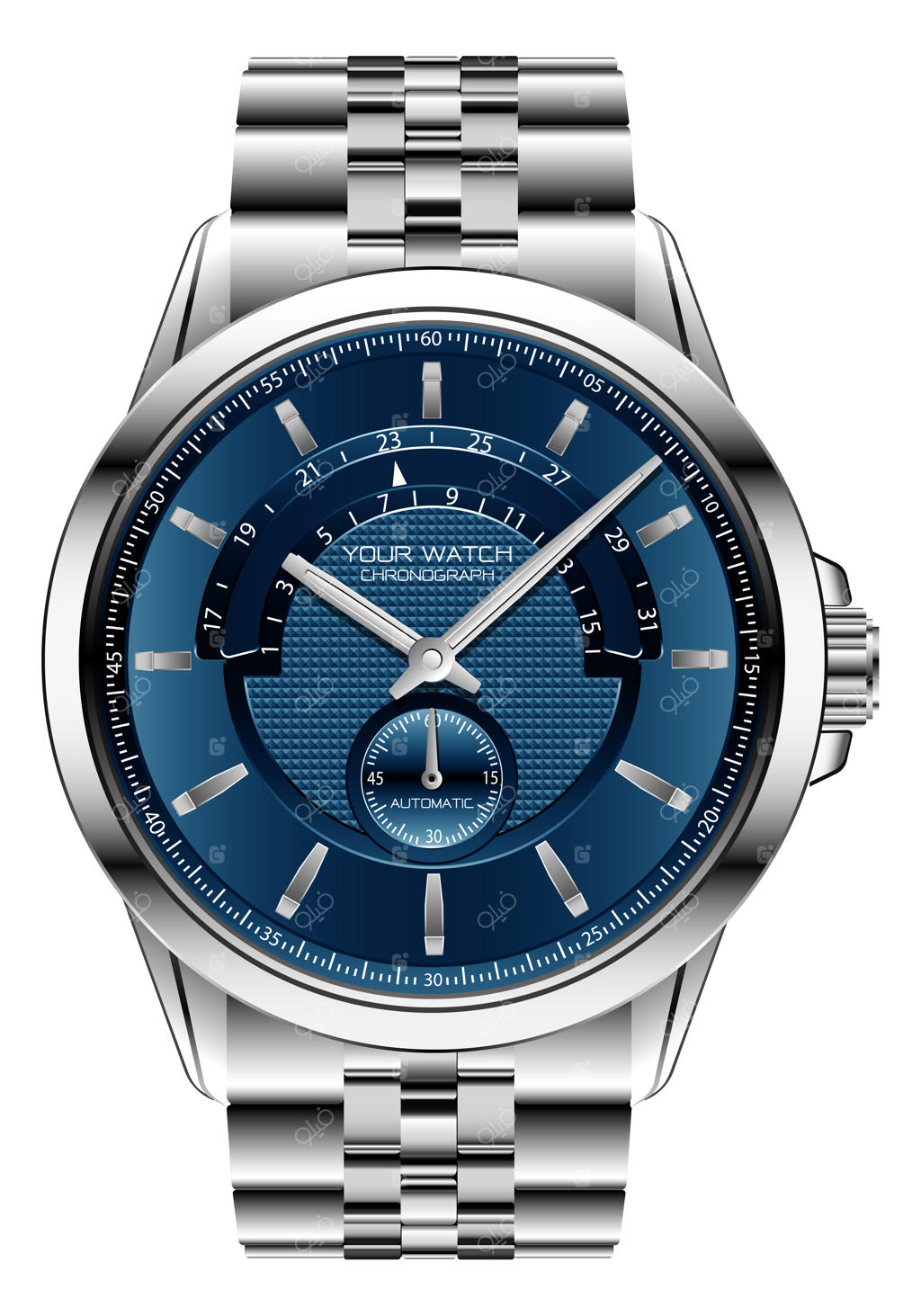 ساعت مچی لاکچری با طراحی کرنوگراف آبی و نقره‌ای ژرف