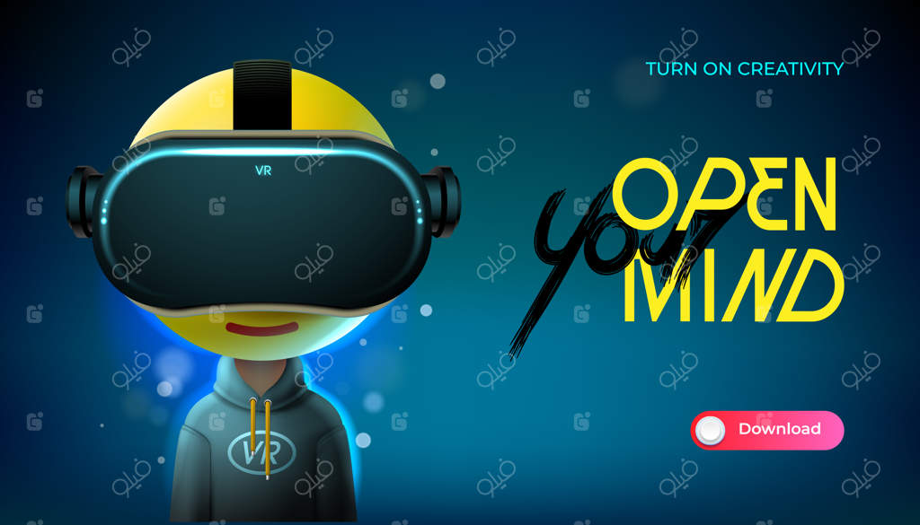 سمبل آینده‌گرای رسانه استریم در متاورس: واقعیت مجازی و تکنولوژی VR، وکتور