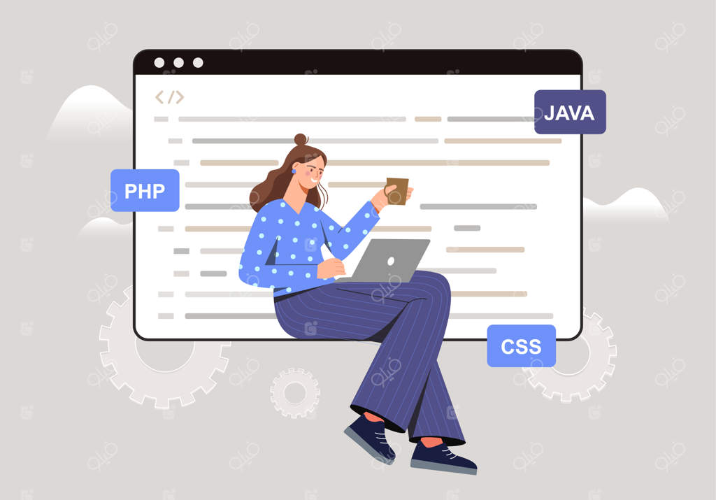 زنی که با لپ‌تاپ برنامه‌نویسی می‌کند