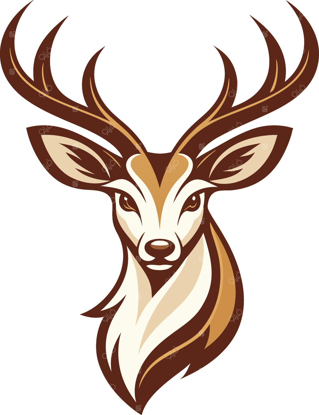 طراحی لوگوی سر گوزن باشکوه با شاخ‌های پیچیده و چهره‌ای پرجزئیات