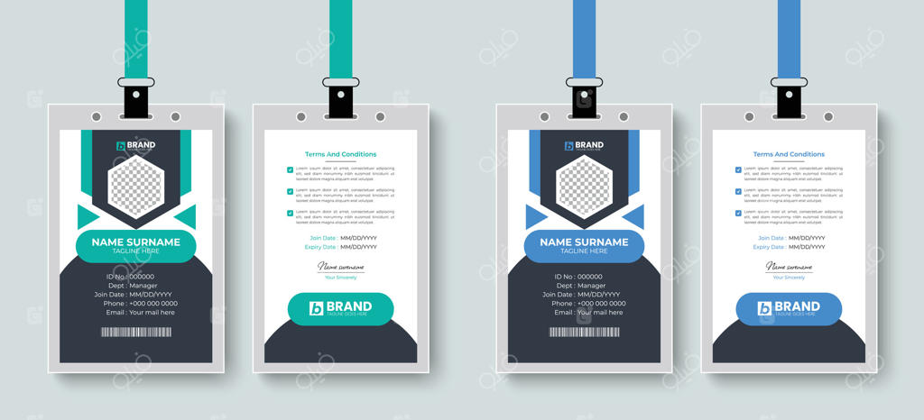 قالب طراحی کارت شناسایی کارمندی با شکل‌های مدرن. طراحی مدرن برای کارت شناسایی شرکتی و کارت کارکنان.