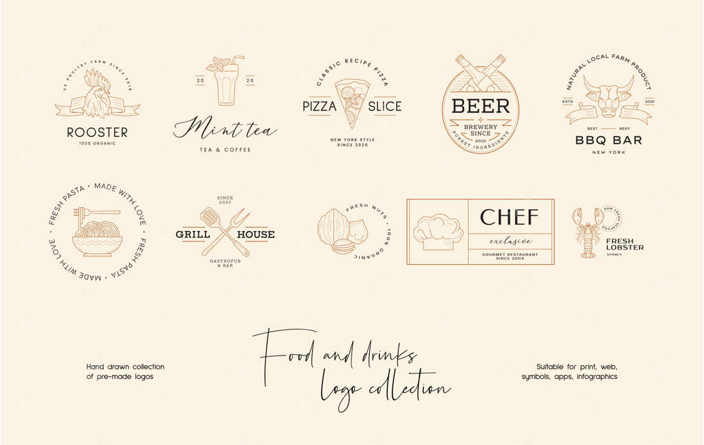 طراحی آماده لوگوی وکتور سوشی دست‌کشیده برای رستوران و کافه