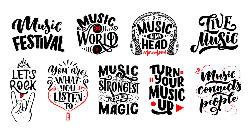 مجموعه جملات الهام‌بخش درباره موسیقی؛ تصویرسازی دستی وینتج با حروف‌نگاری