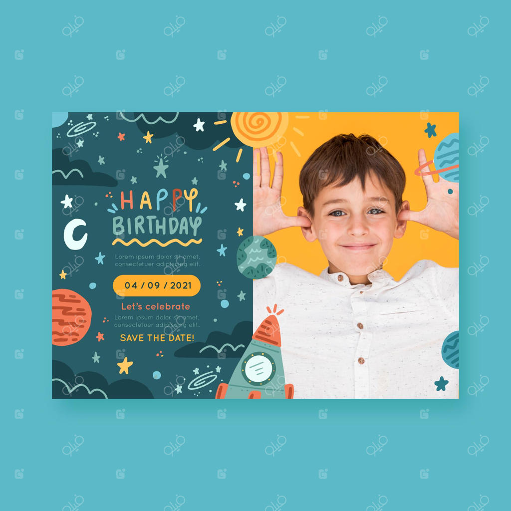 دعوتنامه تولد زیبا با طرح‌های نقاشی شده