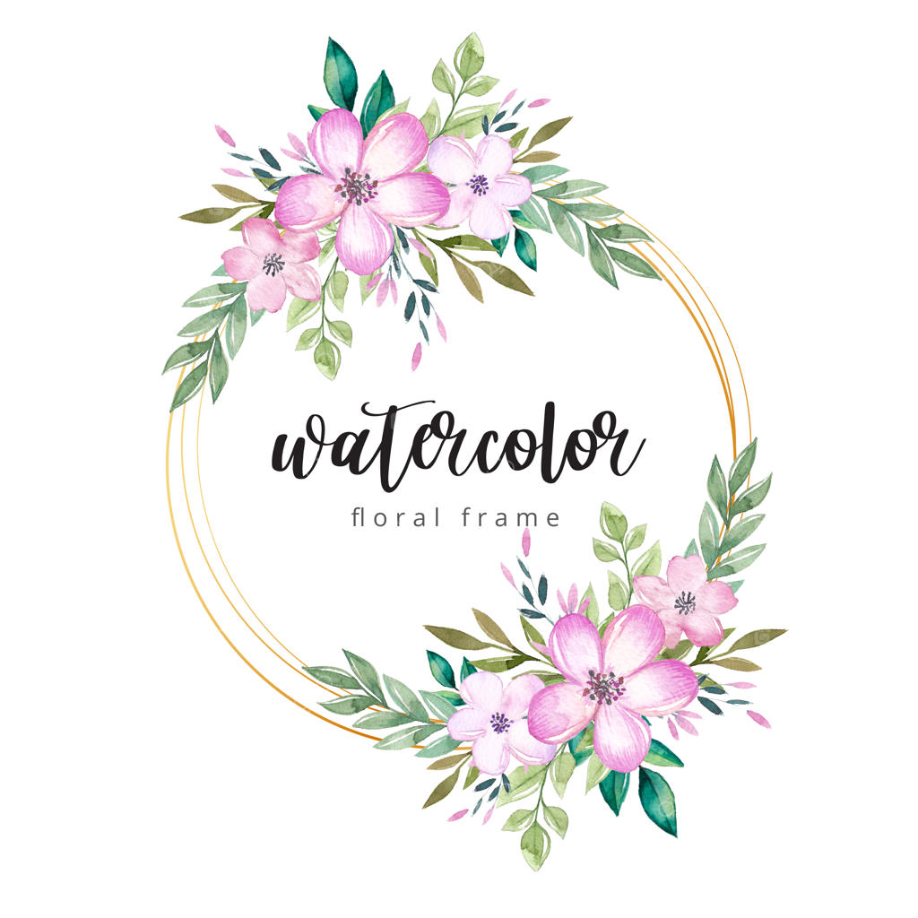 قاب گل‌های آبرنگی با حاشیه‌ی طلایی