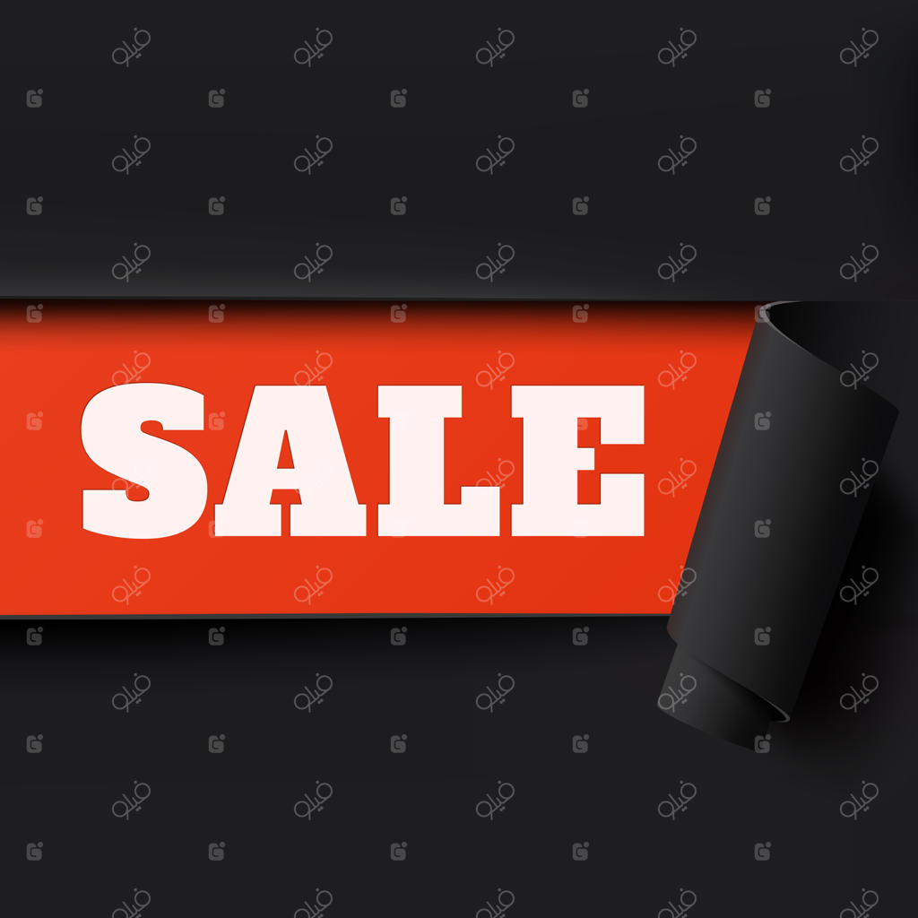 حراج! زمینه کاغذ پاره شده قرمز و مشکی. قالب بروشور، پوستر یا تراکت.